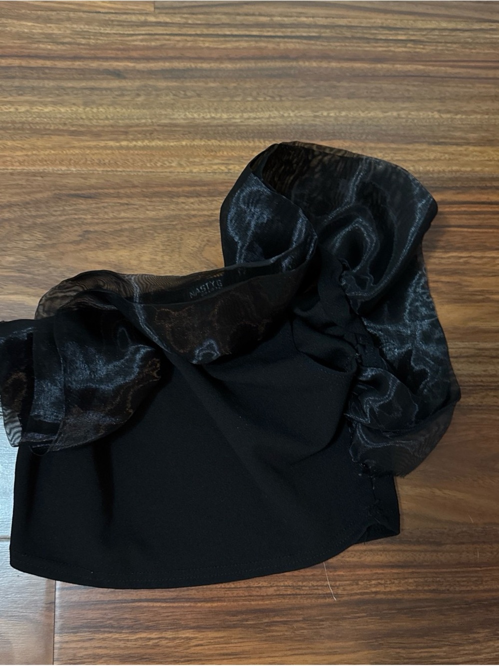 Nasty Gal Black Sheer Ruffle Strapless Crop Top